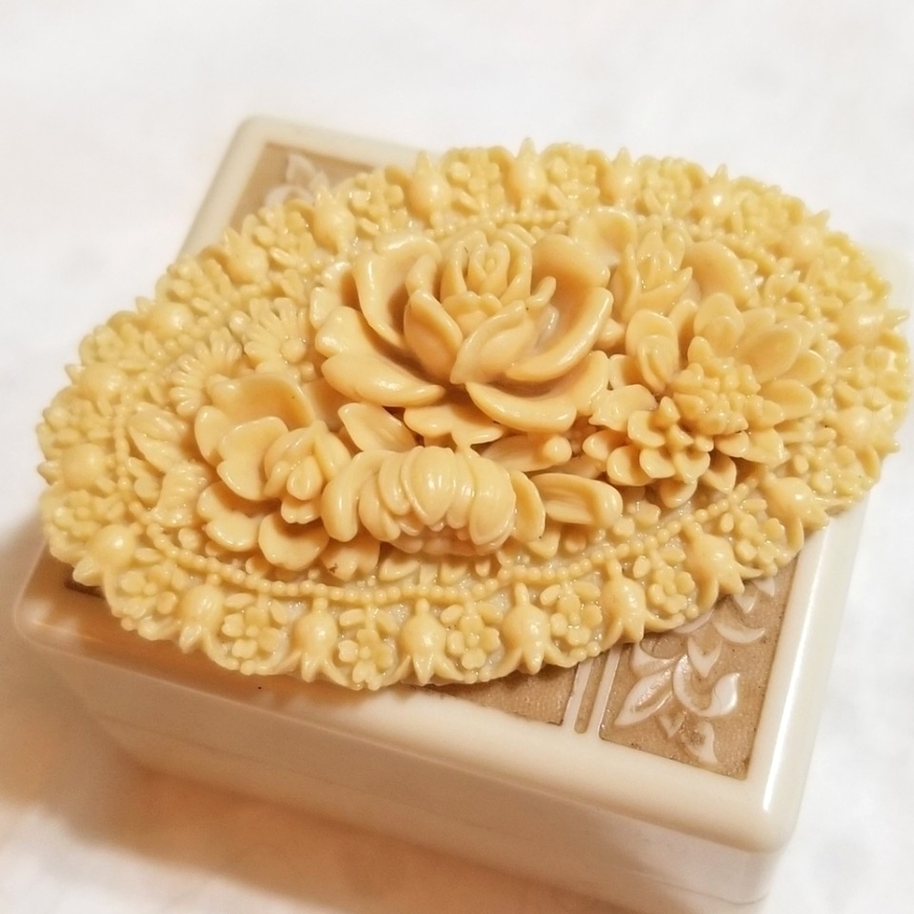 Antique LARGE Cvd Celluloid Floral Brooch
